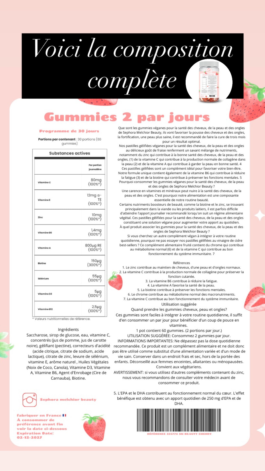 Gummies pousses des cheveux, ongles & beauté cure de 3 mois 3 boîtes